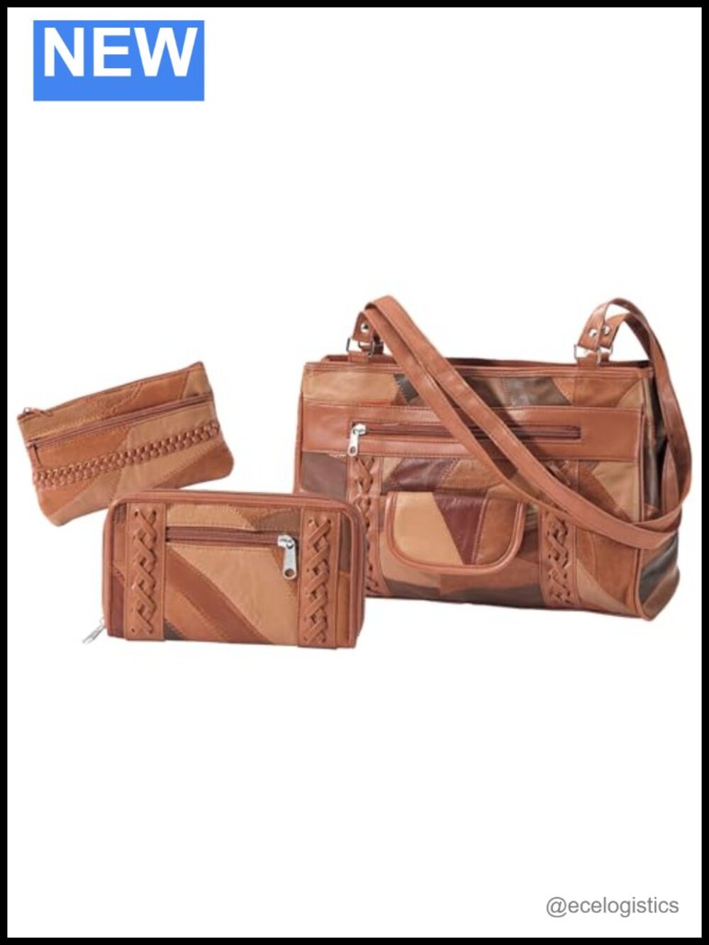 Genuine Leather 3-Piece Bag Set Satchel Purse Wallet Coin Purse with Key Ring